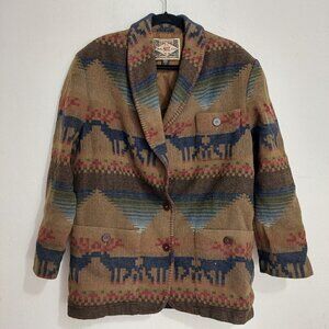Express Vintage 80s 90s Brown Southwest Aztec Womens Jacket Sz M Button-Up Lined